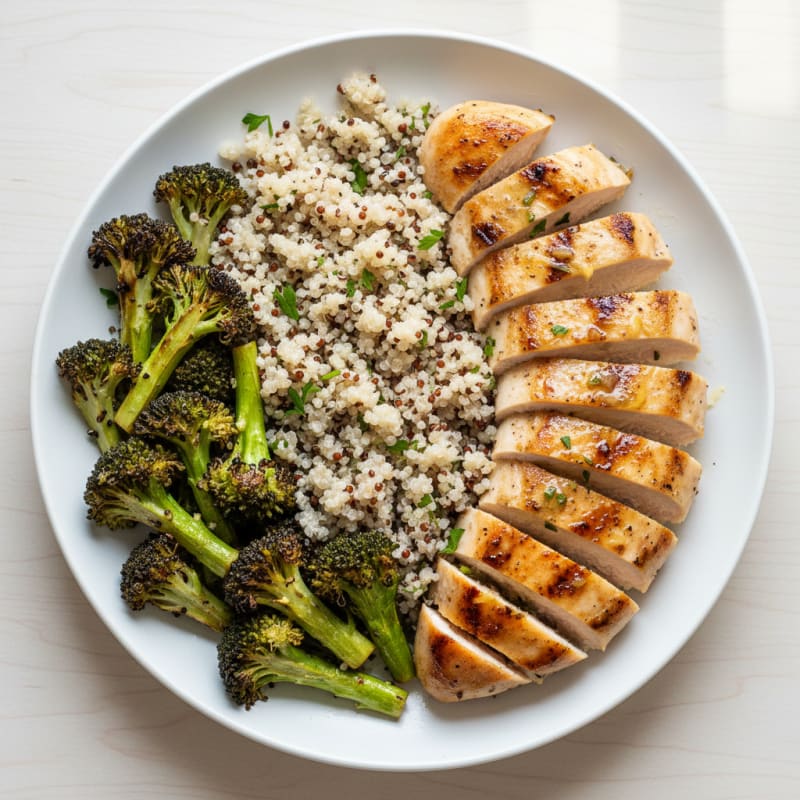 Grilled Chicken Breast with Quinoa and Roasted Broccoli