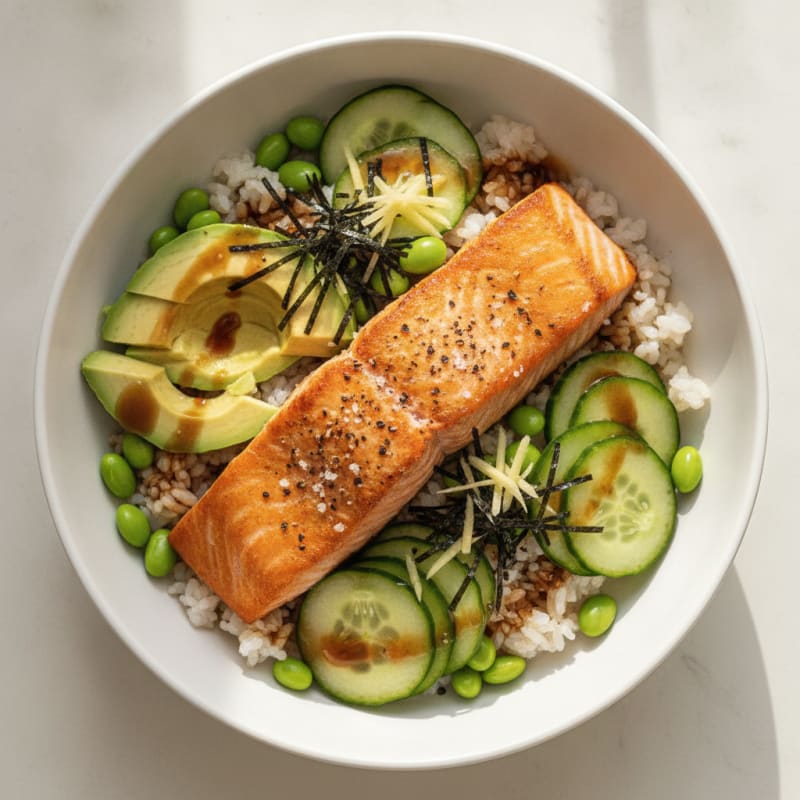 Sushi Rice Bowl with Salmon and Avocado