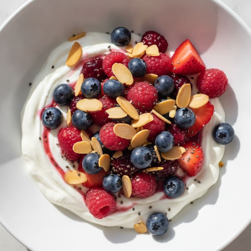 Greek Yogurt Protein Bowl with Mixed Berries and Almonds