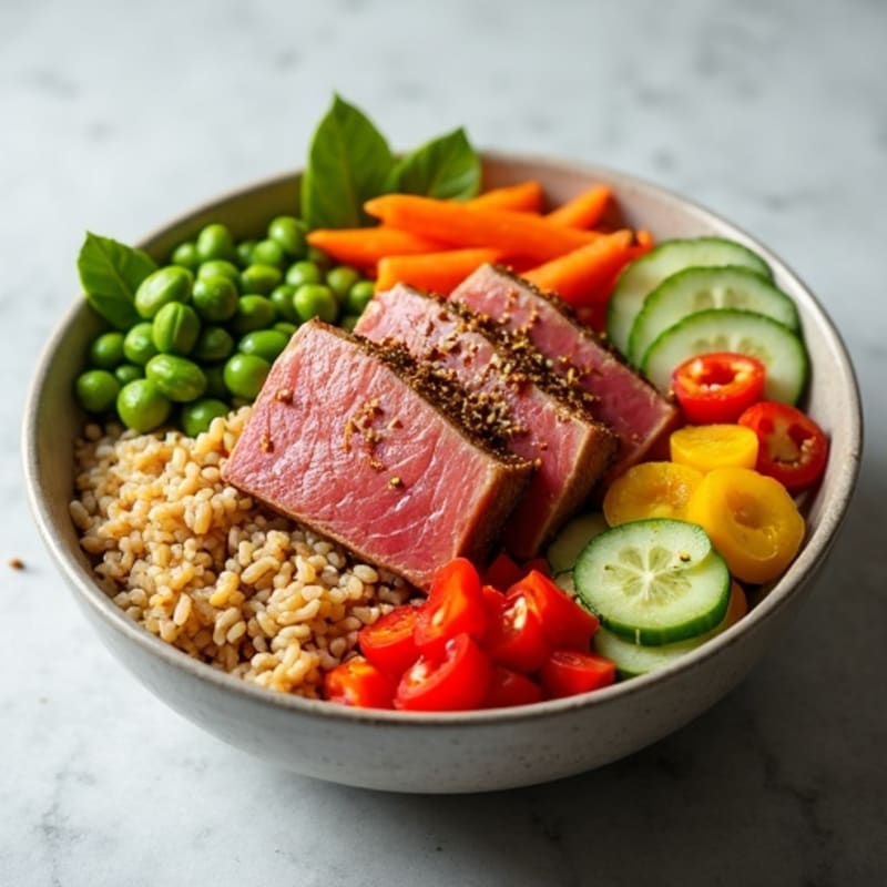 Fresh Sesame-Soy Tuna Bowl with Brown Rice and Crunchy Veggies