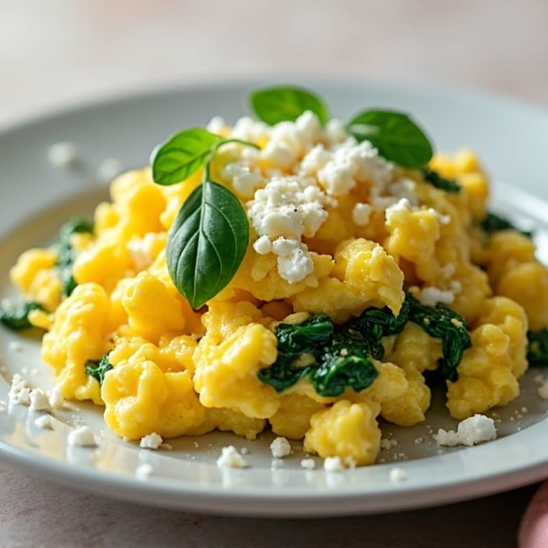 Fluffy Scrambled Eggs with Fresh Spinach and Feta