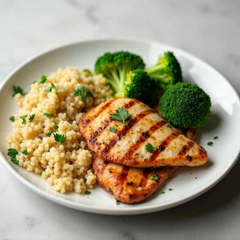 Grilled Chicken Breast with Quinoa and Steamed Broccoli