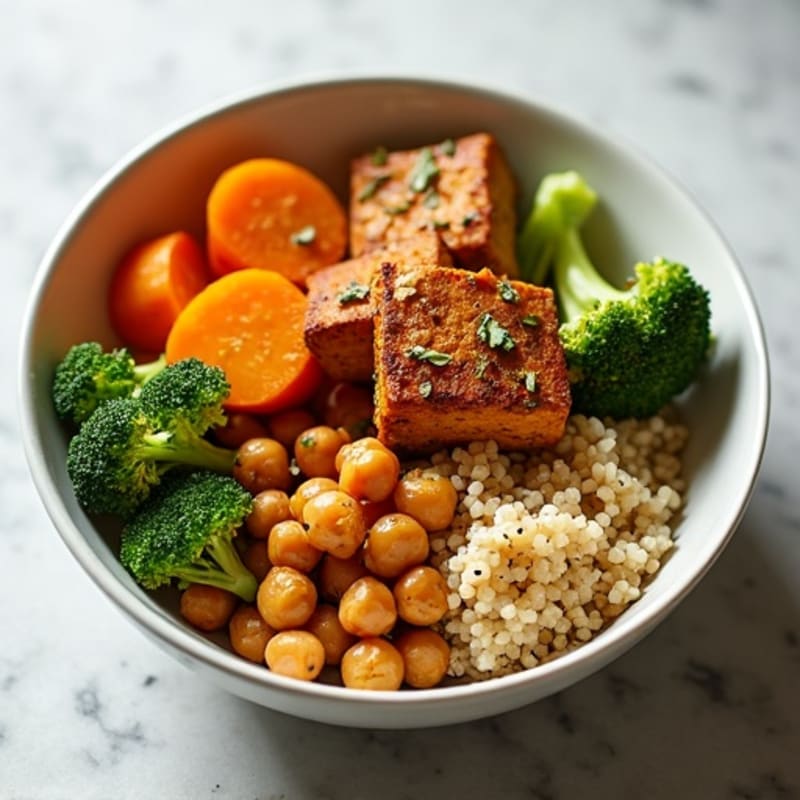 Crispy Baked Tofu with Roasted Vegetable Buddha Bowl