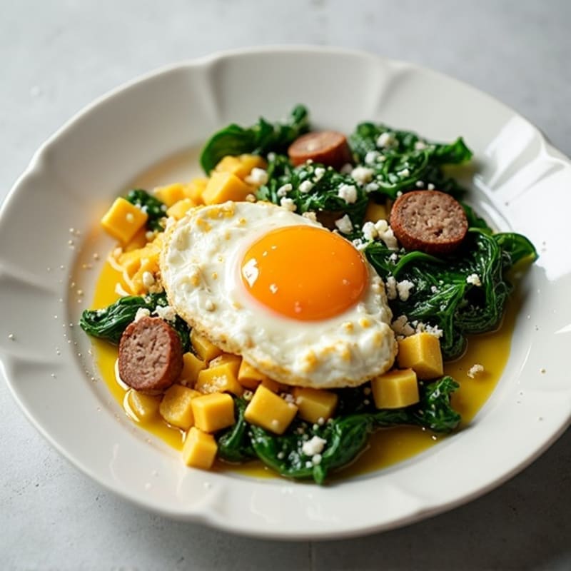 Egg White Scramble with Turkey Sausage and Sautéed Spinach