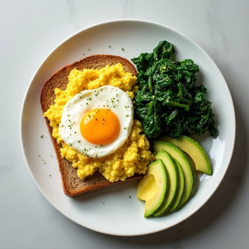 Egg White Scramble with Cottage Cheese and Sautéed Spinach