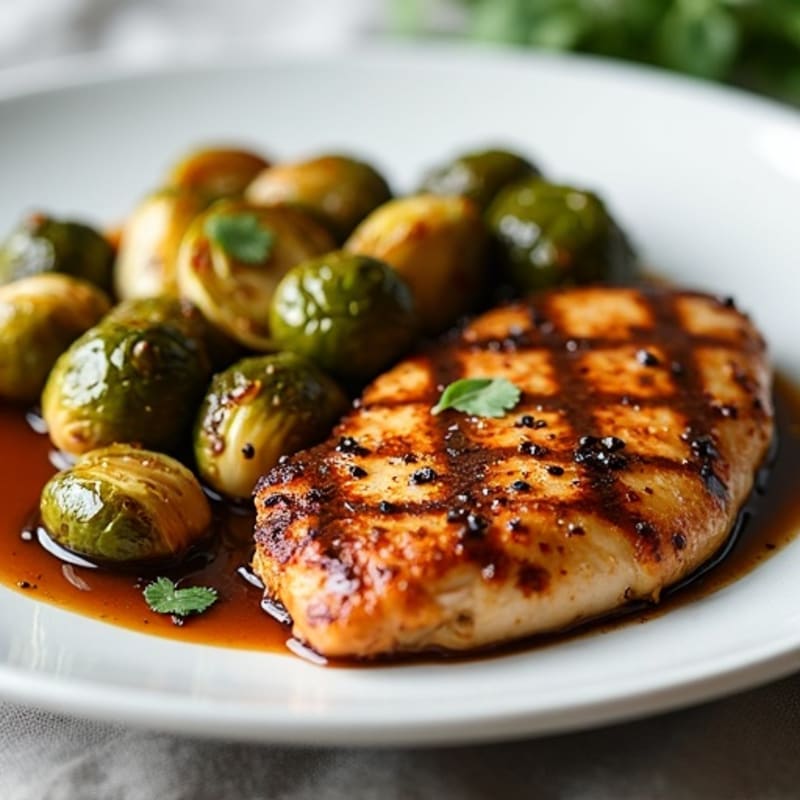 Pan-Seared Chicken with Crispy Balsamic Glazed Brussels Sprouts