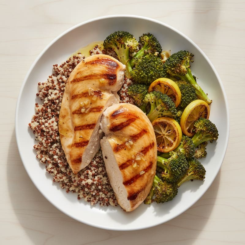 Grilled Chicken Breast with Quinoa and Roasted Broccoli