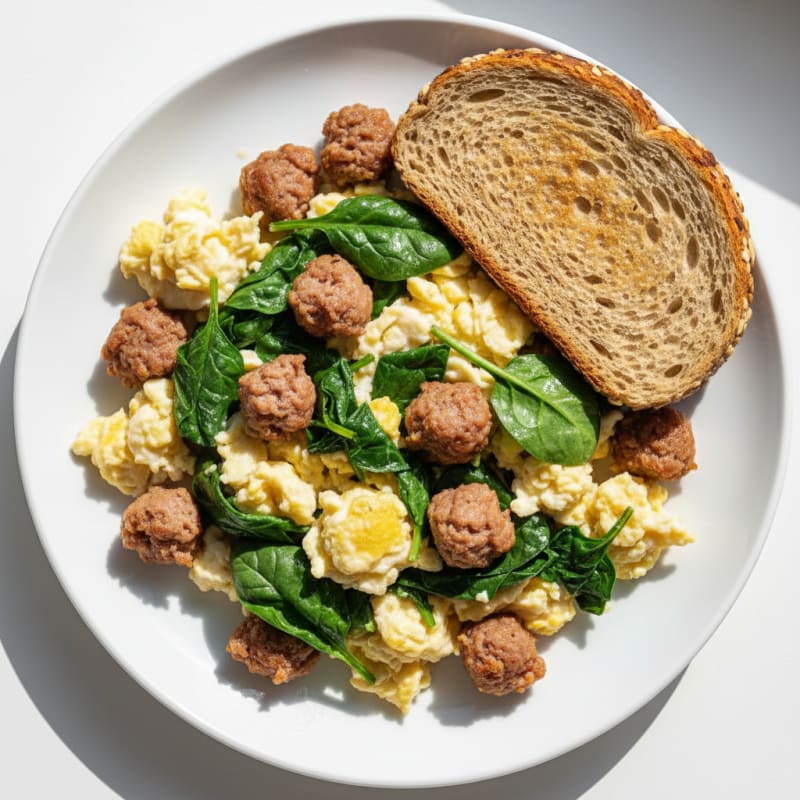 Egg White Spinach Scramble with Turkey Sausage
