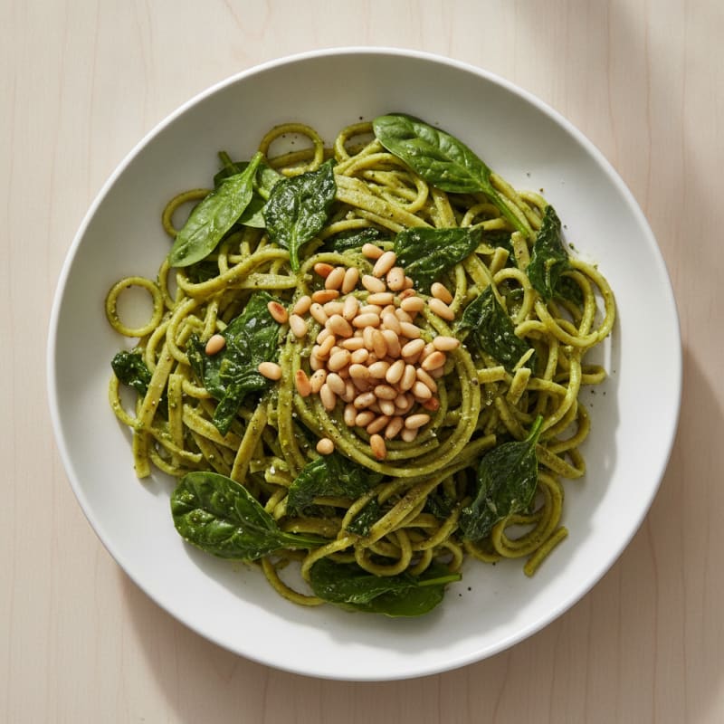 Pesto Pasta with Spinach and Pine Nuts
