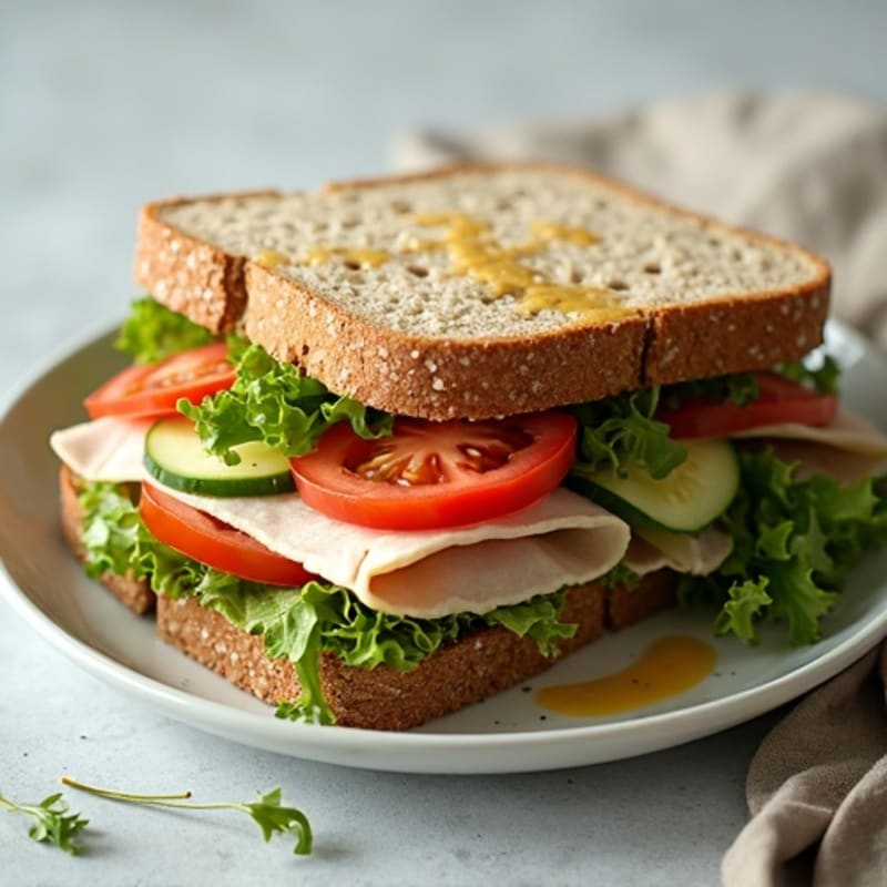 Lean Deli Meat and Crisp Vegetable Sandwich with Zesty Herb Vinaigrette