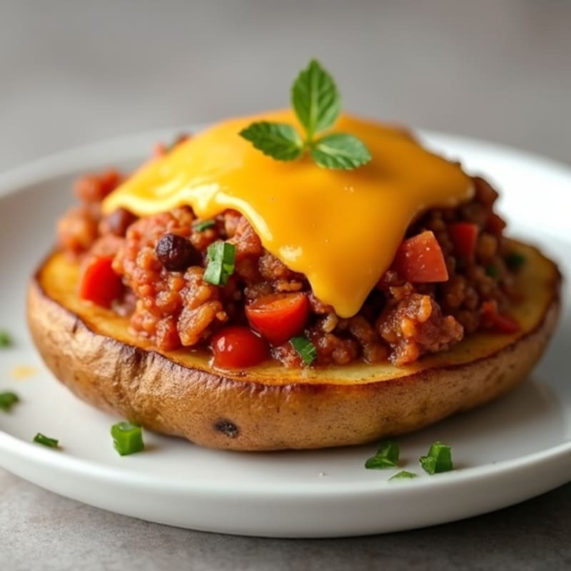 Crispy Roasted Potato Halves with Lean Chili and Melted Cheddar