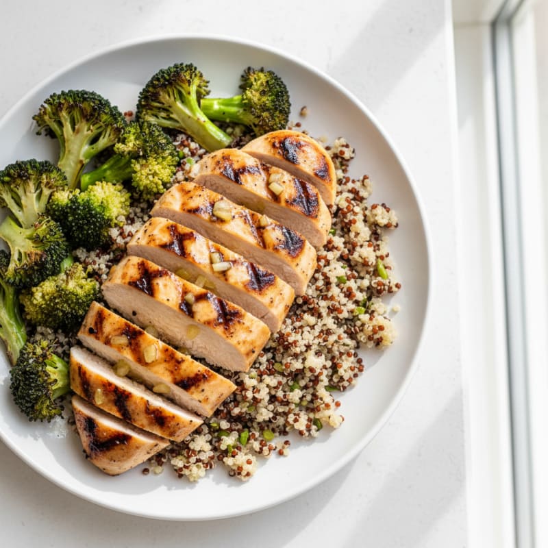 Grilled Chicken Breast with Quinoa and Roasted Broccoli