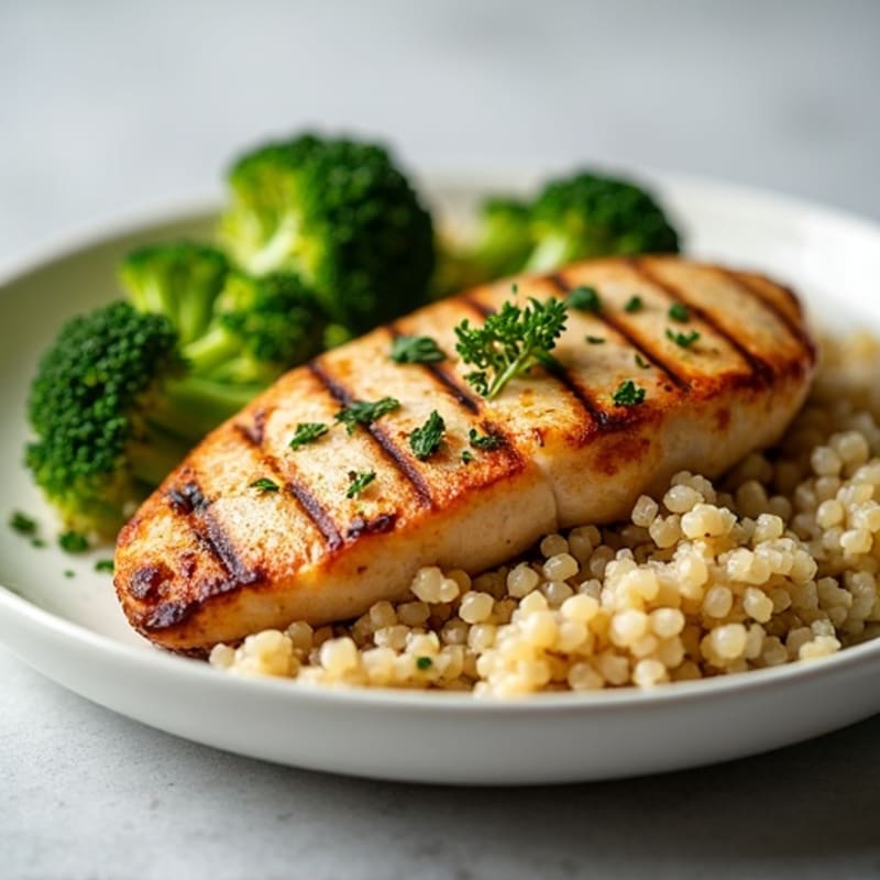Grilled Chicken Breast with Quinoa and Roasted Broccoli