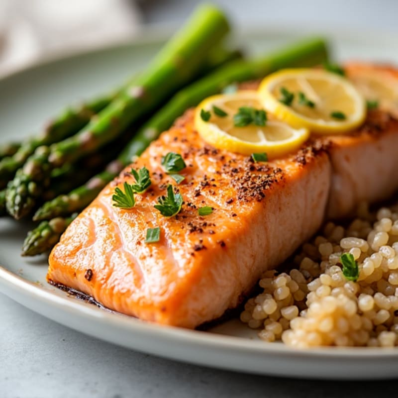 Baked Salmon with Steamed Asparagus and Brown Rice
