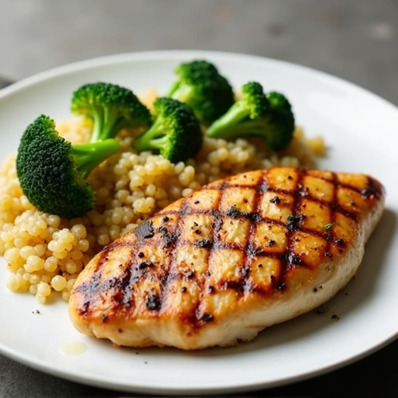 Grilled Chicken Breast with Roasted Broccoli and Quinoa