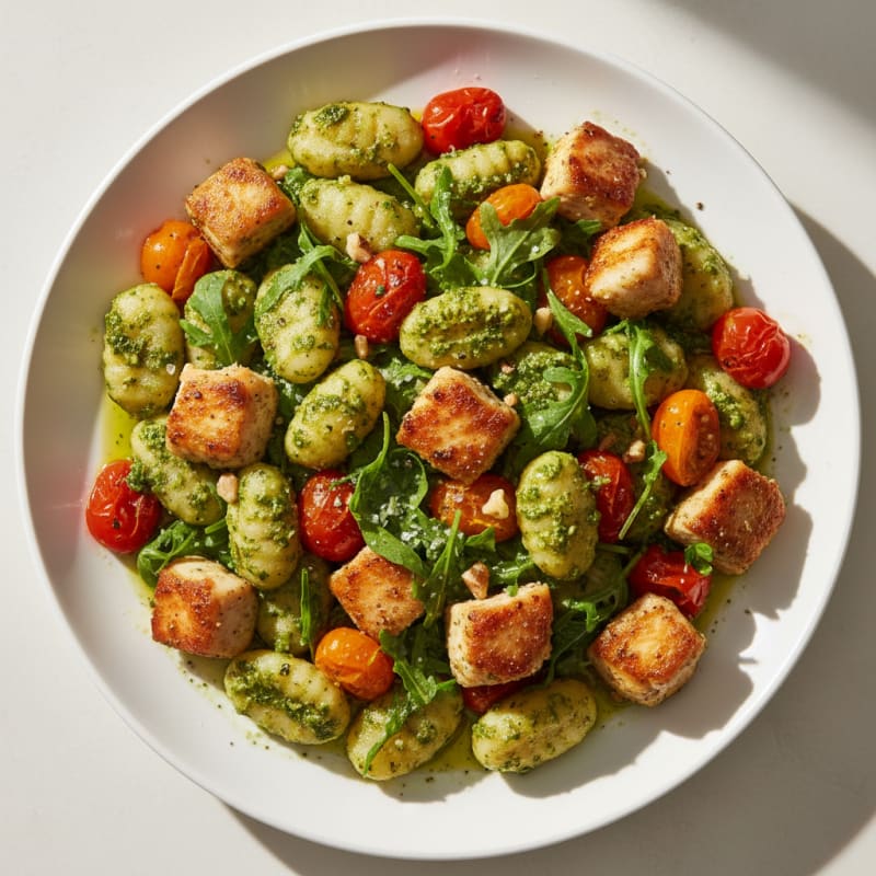 Gnocchi with Arugula Pesto and Cherry Tomatoes