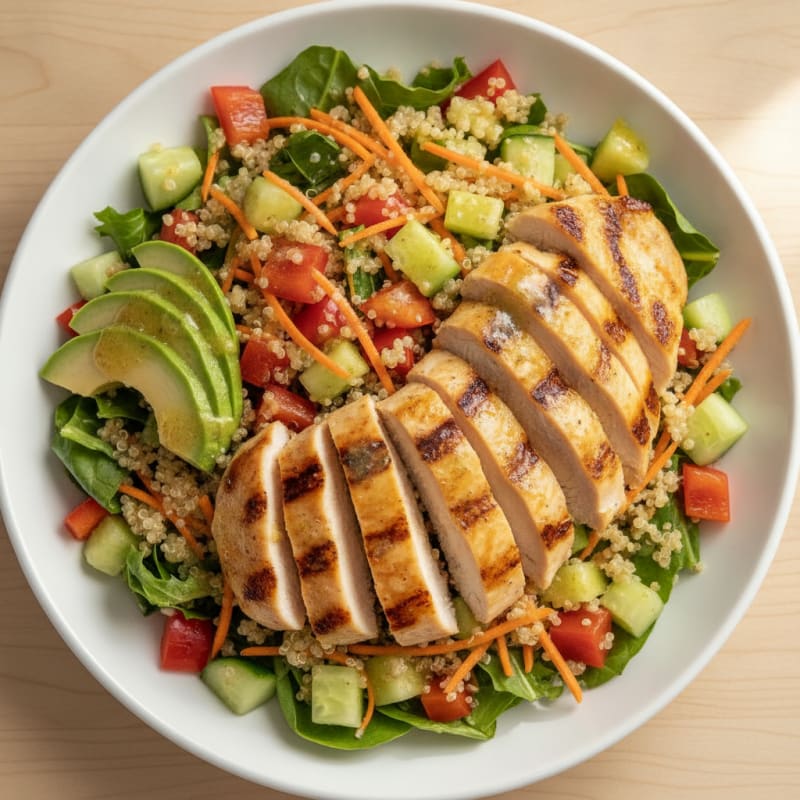 Grilled Chicken and Quinoa Salad with Crunchy Vegetables