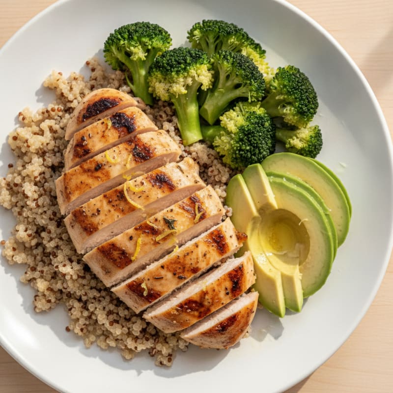Grilled Chicken Breast with Quinoa and Steamed Broccoli