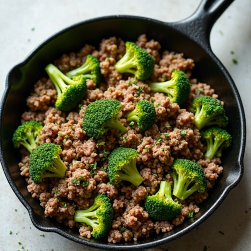 Garlic-Herb Skillet Ground Beef with Roasted Broccoli