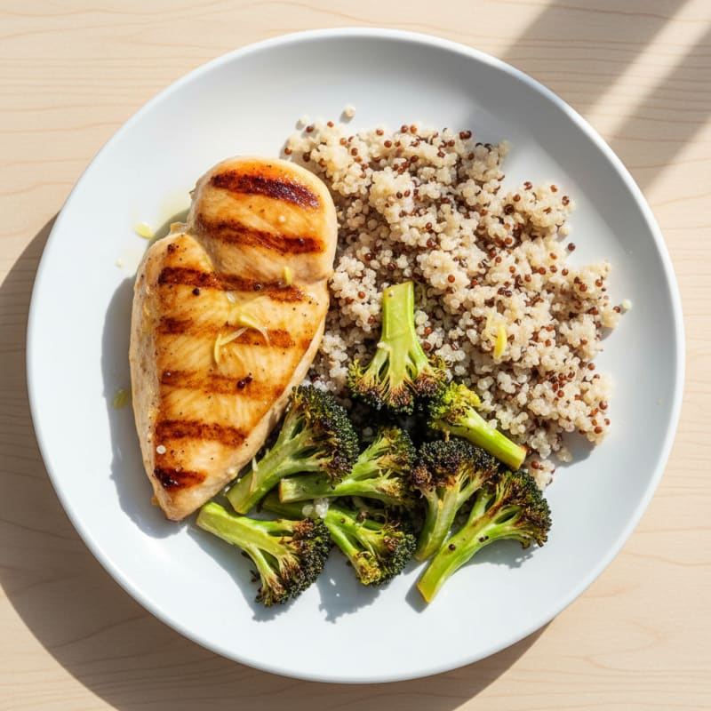 Grilled Chicken Breast with Quinoa and Roasted Broccoli