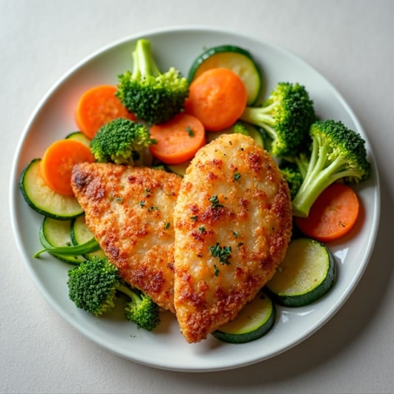 Crispy Air-Fried Chicken Breast with Steamed Garden Vegetables