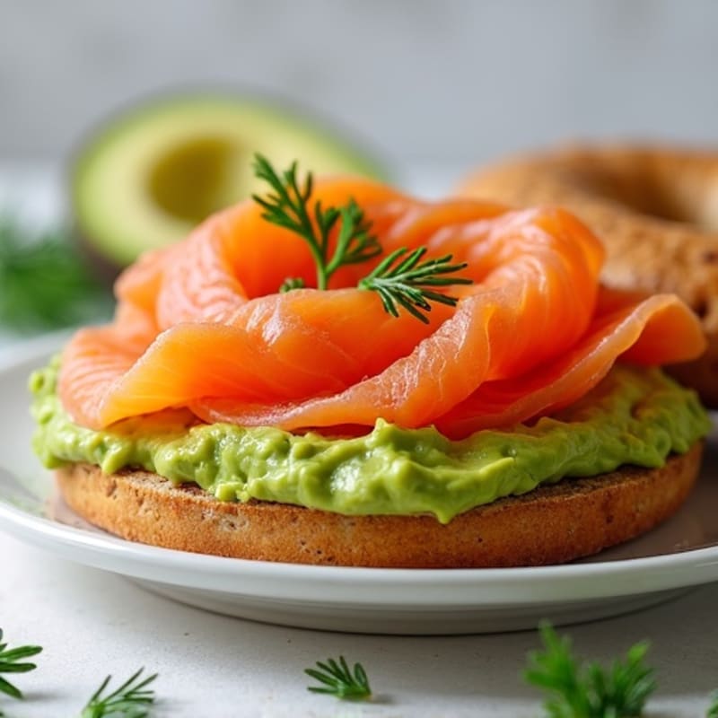 Whole Wheat Bagel with Creamy Avocado, Smoked Salmon, and Fresh Dill