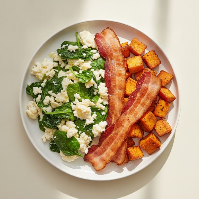 Crispy Turkey Bacon and Egg White Scramble with Spinach