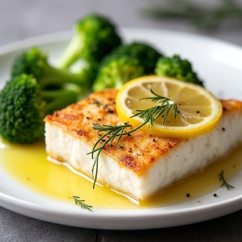 Seared Cod with Steamed Broccoli and Lemon