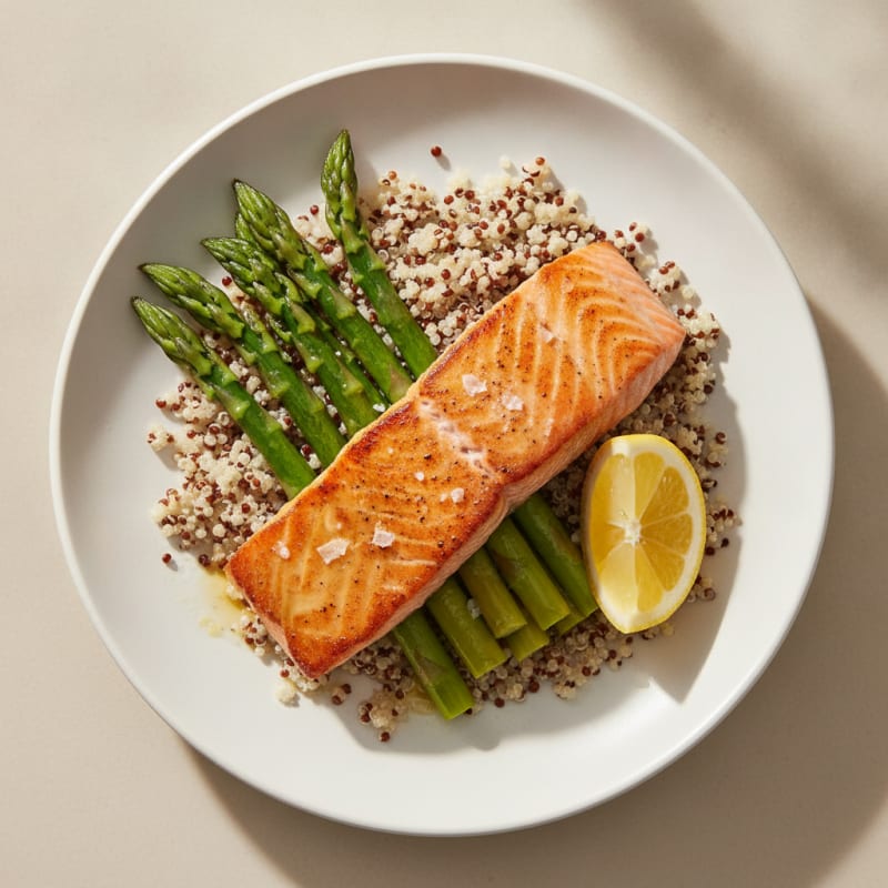 Seared Salmon with Steamed Asparagus and Quinoa