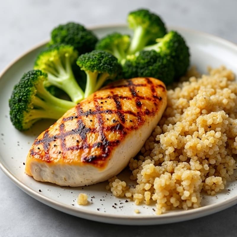 Grilled Chicken Breast with Roasted Broccoli and Quinoa