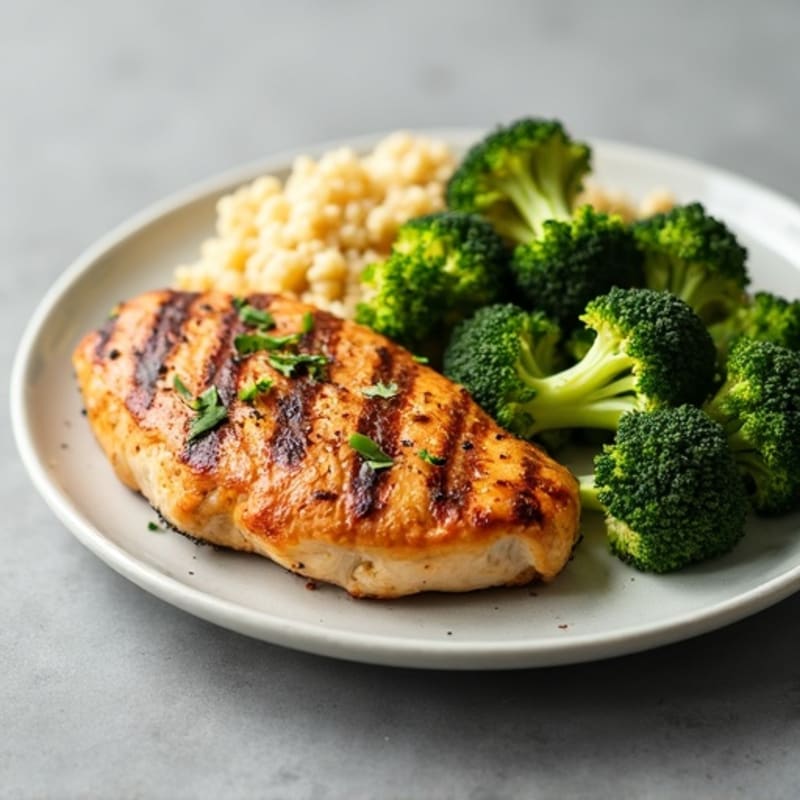 Grilled Chicken Breast with Roasted Broccoli and Quinoa