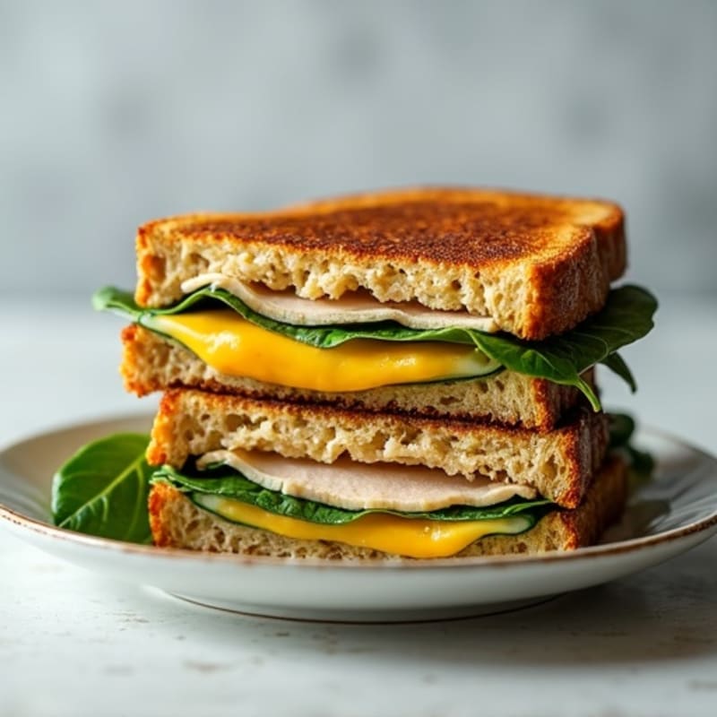 Turkey and Spinach Stacked Crispy Whole Grain Grilled Cheese