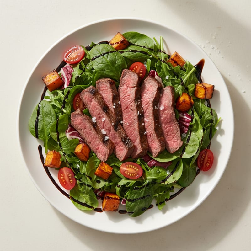 Grilled Steak Salad with Mixed Greens and Roasted Sweet Potato