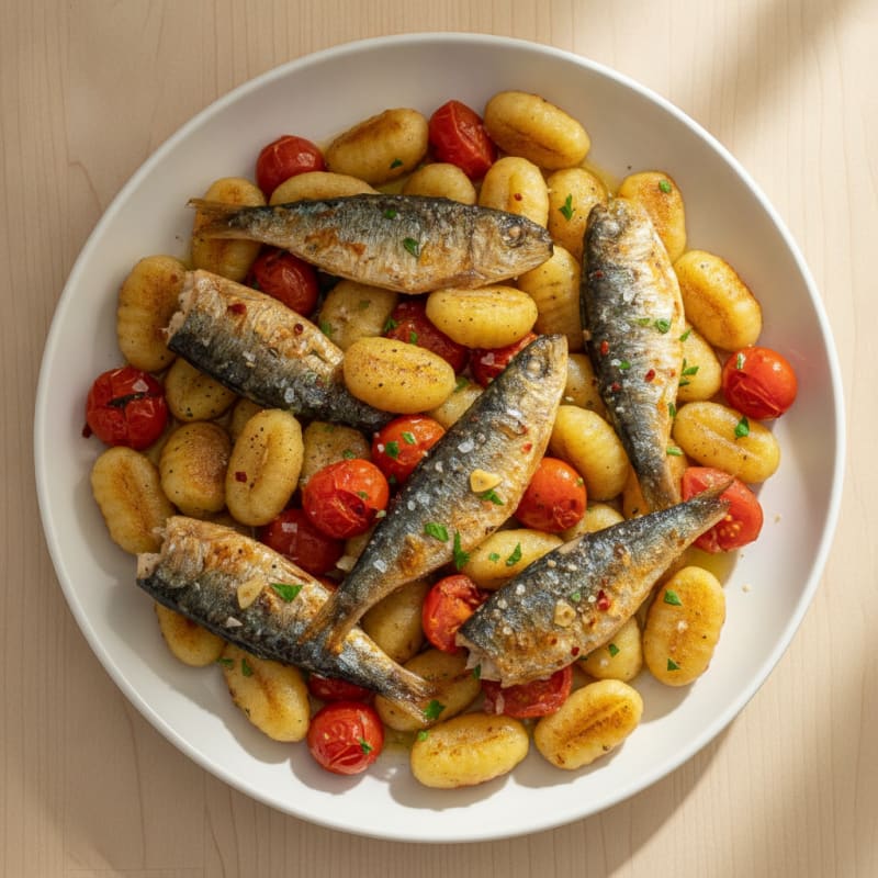 Pan-Seared Sardines with Gnocchi and Tomatoes