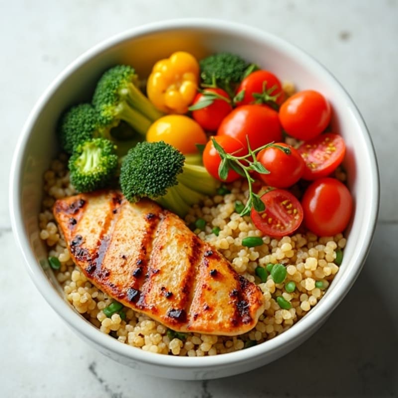 Grilled Chicken and Quinoa Bowl with Crunchy Veggies
