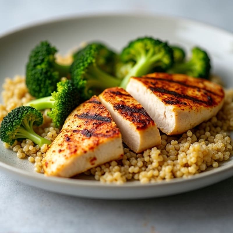 Grilled Chicken Breast with Roasted Broccoli and Quinoa