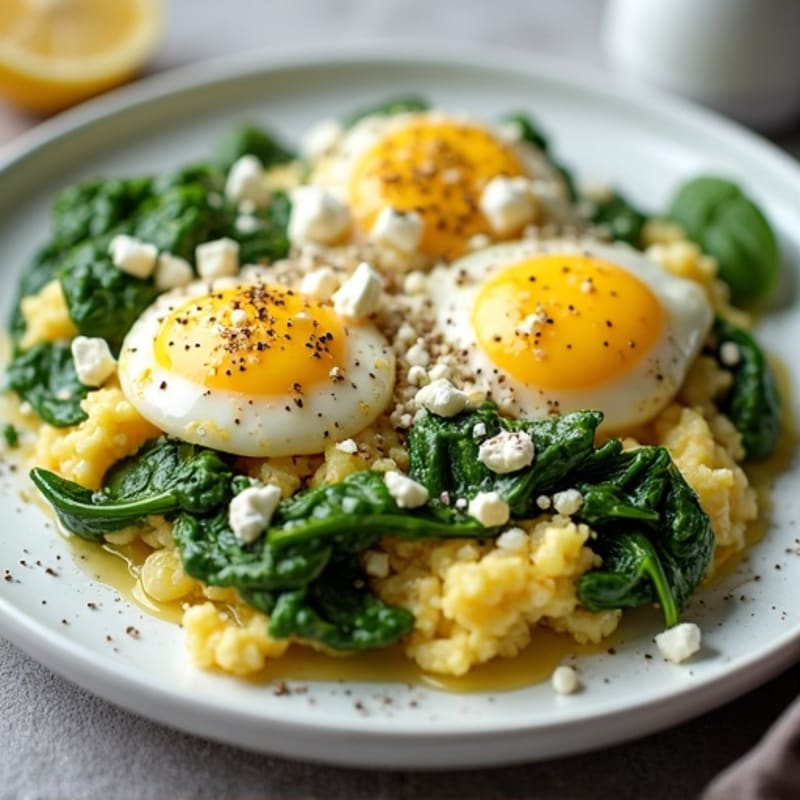 Fluffy Egg and Spinach Scramble with Feta