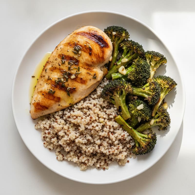 Grilled Chicken Breast with Quinoa and Roasted Broccoli