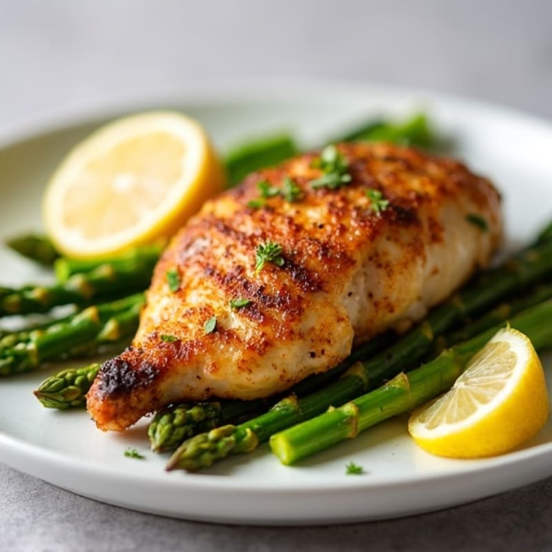 Crispy Lemon-Herb Roasted Chicken with Asparagus