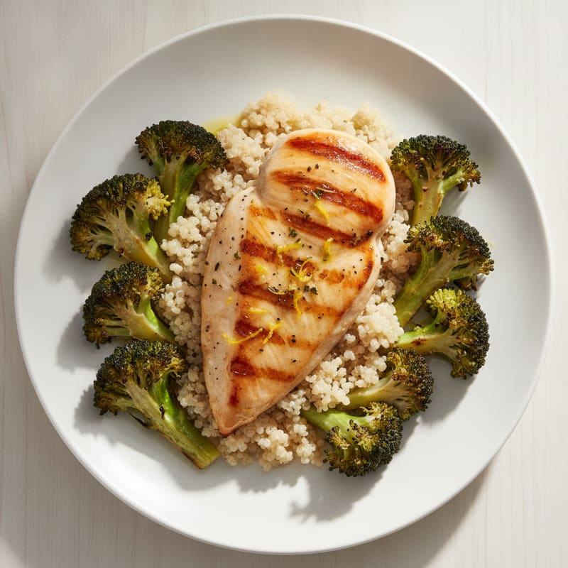 Grilled Chicken Breast with Quinoa and Roasted Broccoli