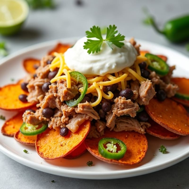 Lean Pulled Pork Loaded Sweet Potato Nachos