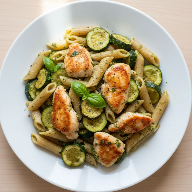 Zesty Pesto Chicken Pasta with Roasted Zucchini