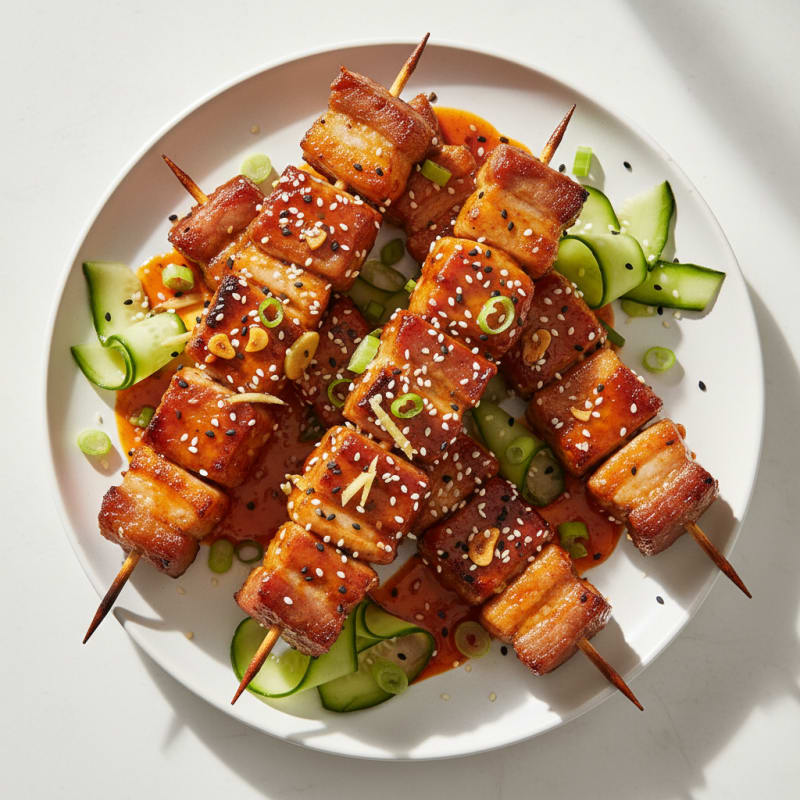 Spicy Gochujang Pork Belly Skewers