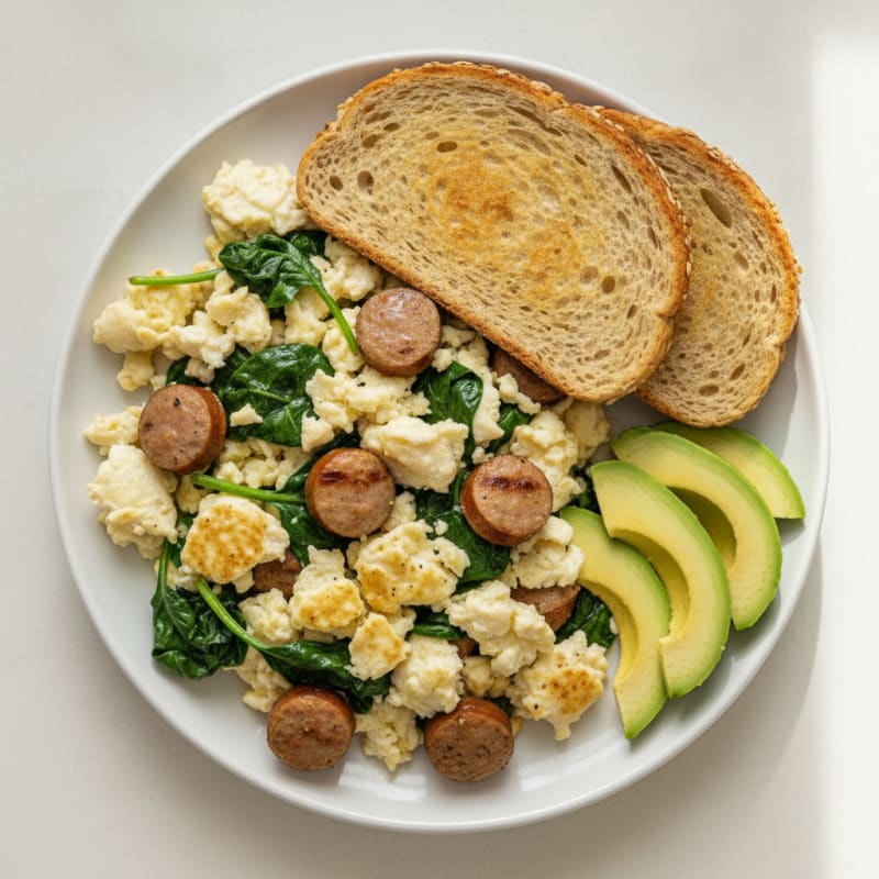 Egg White Scramble with Turkey Sausage and Spinach