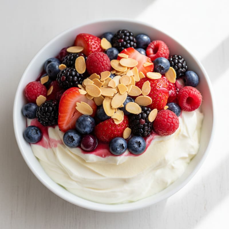 Greek Yogurt Protein Parfait with Mixed Berries and Almonds