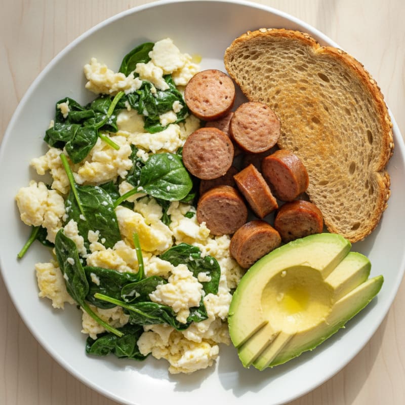 Egg White Spinach Scramble with Turkey Sausage