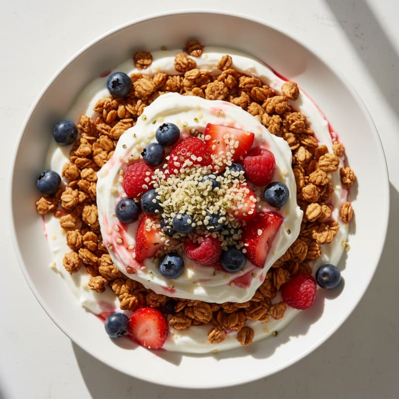 Creamy Greek Yogurt Parfait with Protein Granola and Mixed Berries