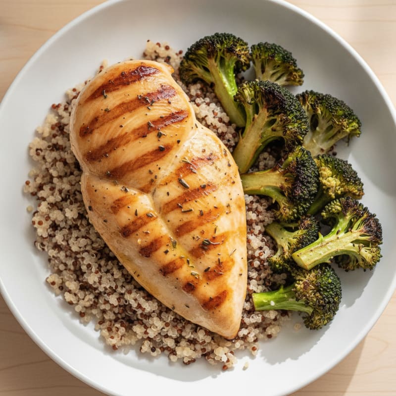 Grilled Chicken Breast with Quinoa and Roasted Broccoli