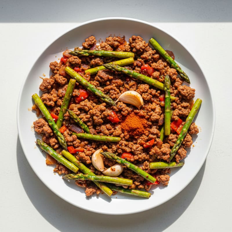 Smoky Ground Sirloin and Asparagus Skillet