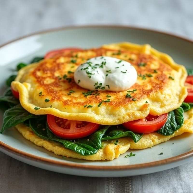 Egg White Spinach Omelette with Cottage Cheese and Tomatoes